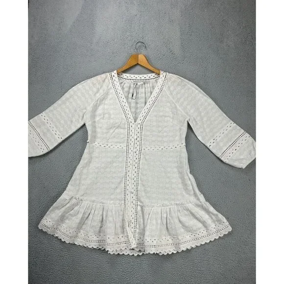 Veronica Beard Womens Mini Dress XL Daeja White Geometric Lace‎ Button Up NEW